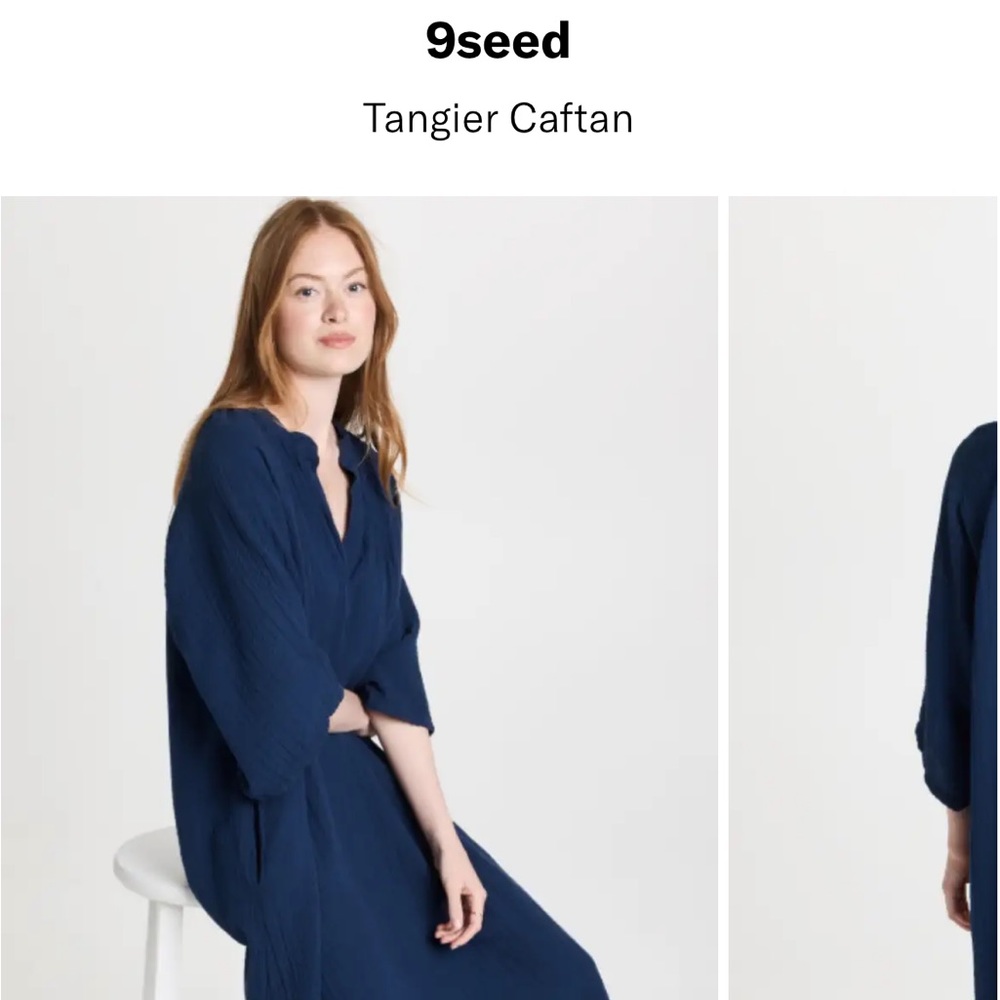 9 Seed Tangier caftan in Pacific navy blue. One size fits all